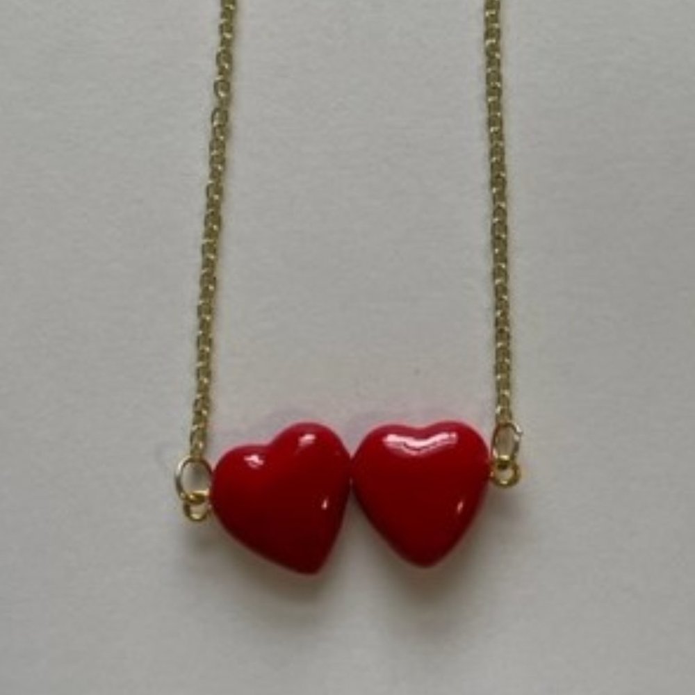 Pendant with Two Red Hearts - Handmade with Paper Mache - Valentine's Day Card